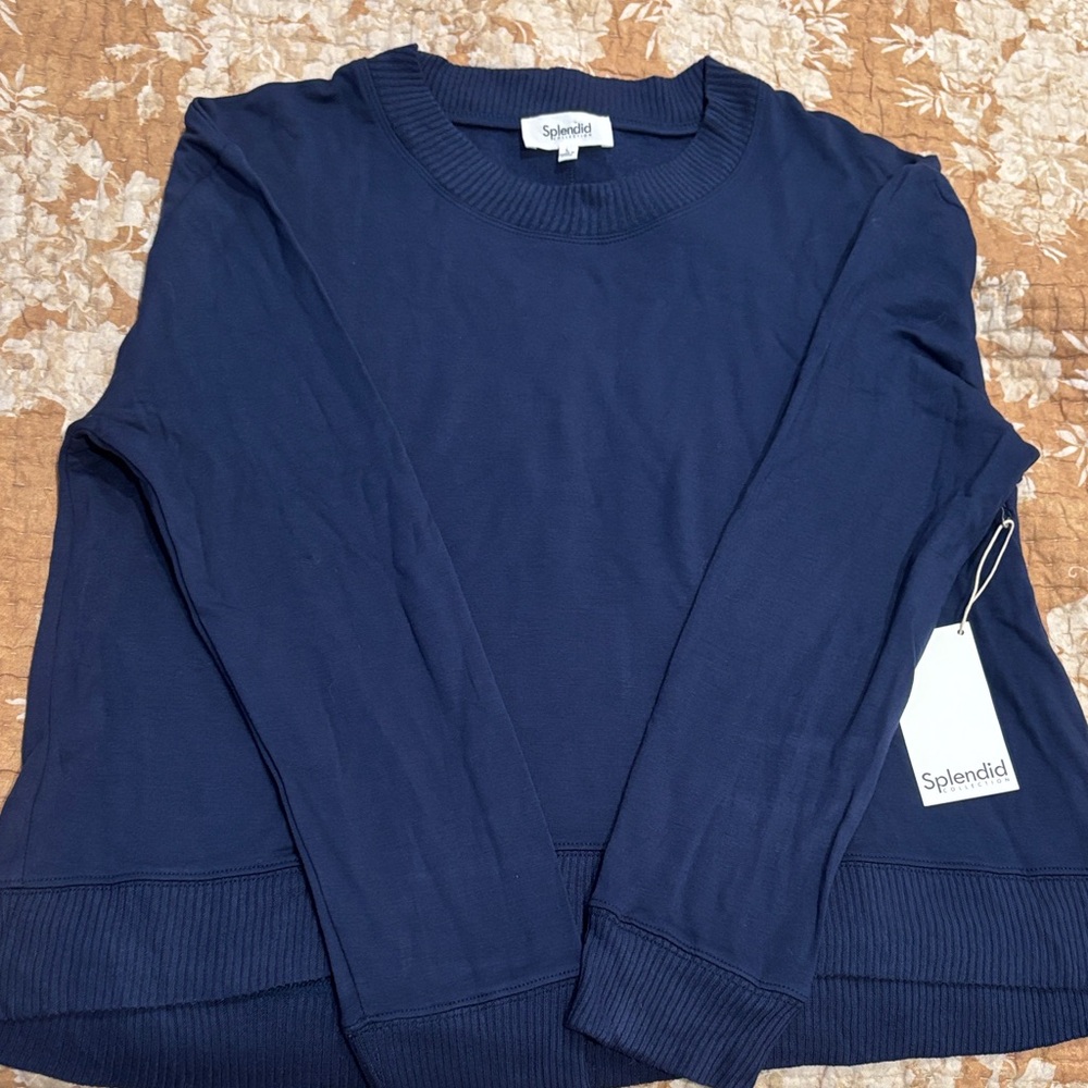Splendid Women's Deep Blue Crew Neck Pullover Sweater Sz L NWT